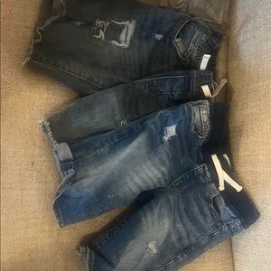 Set of 3 Distressed Boys' Denim Jogger Shorts - Blue